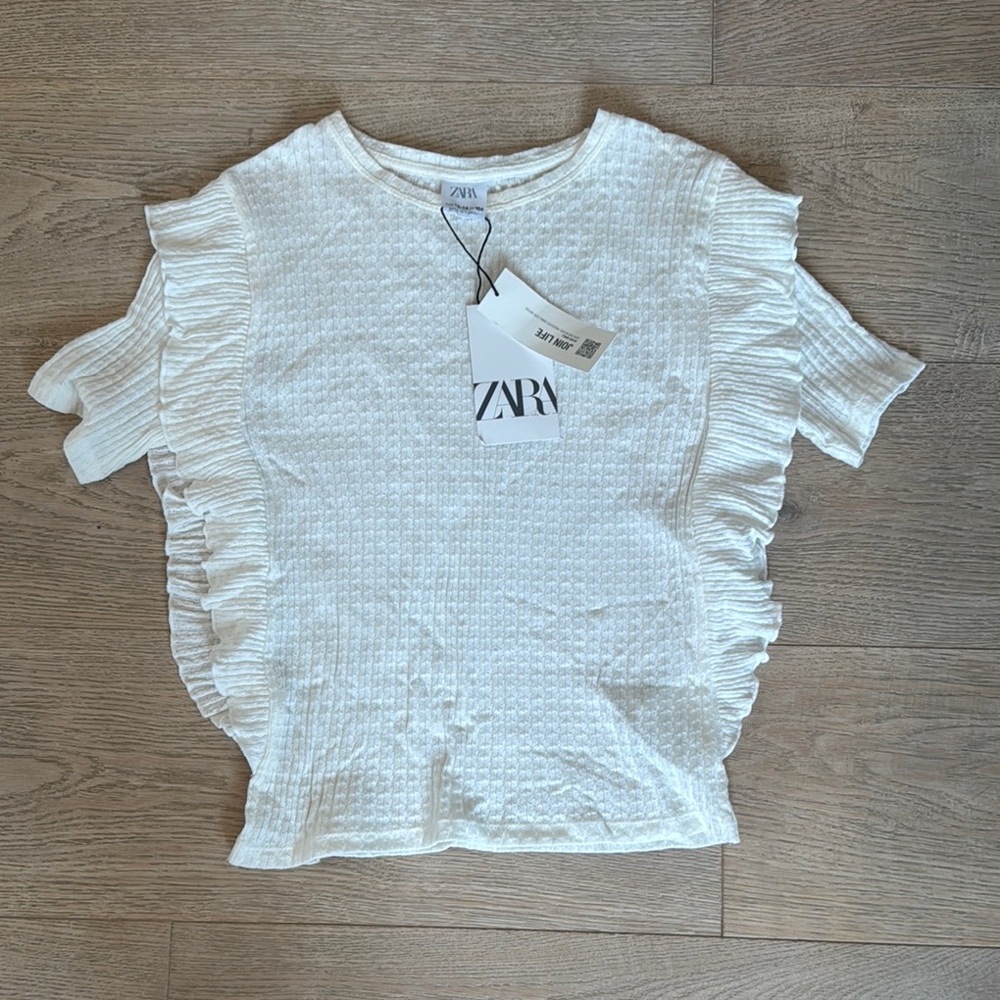 Zara Ivory Textured Ruffle Top